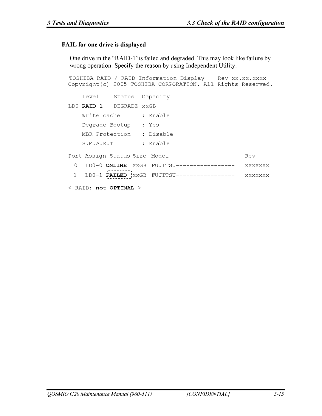 Toshiba QOSMIO G20 manual Fail for one drive is displayed 