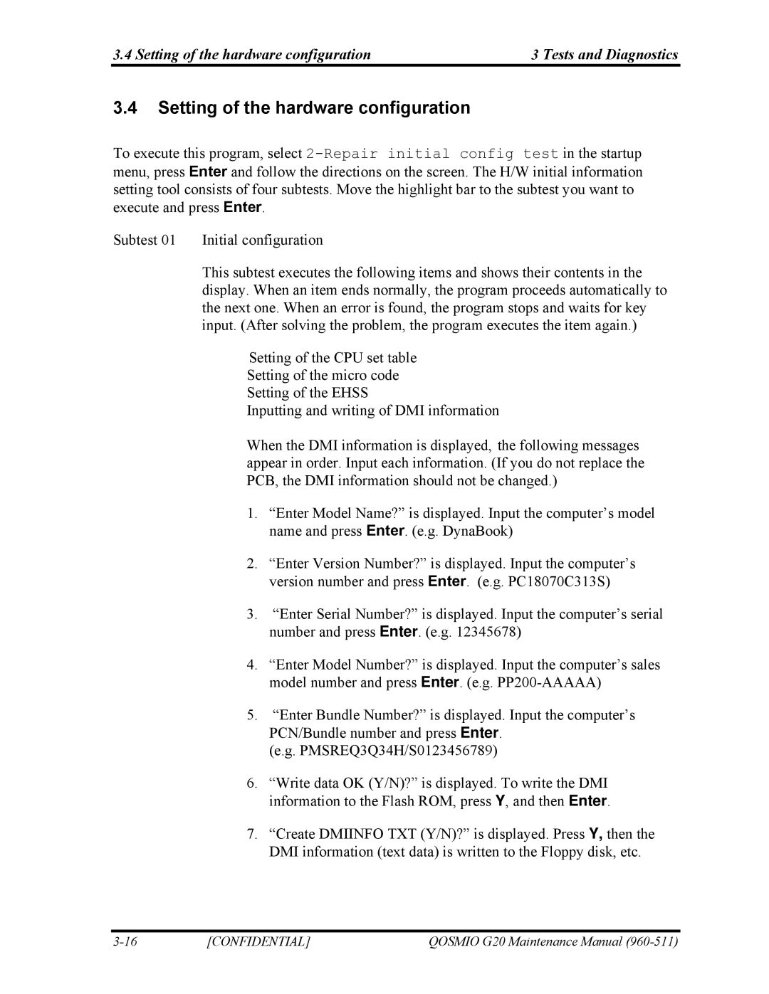 Toshiba QOSMIO G20 manual Setting of the hardware configuration Tests and Diagnostics 