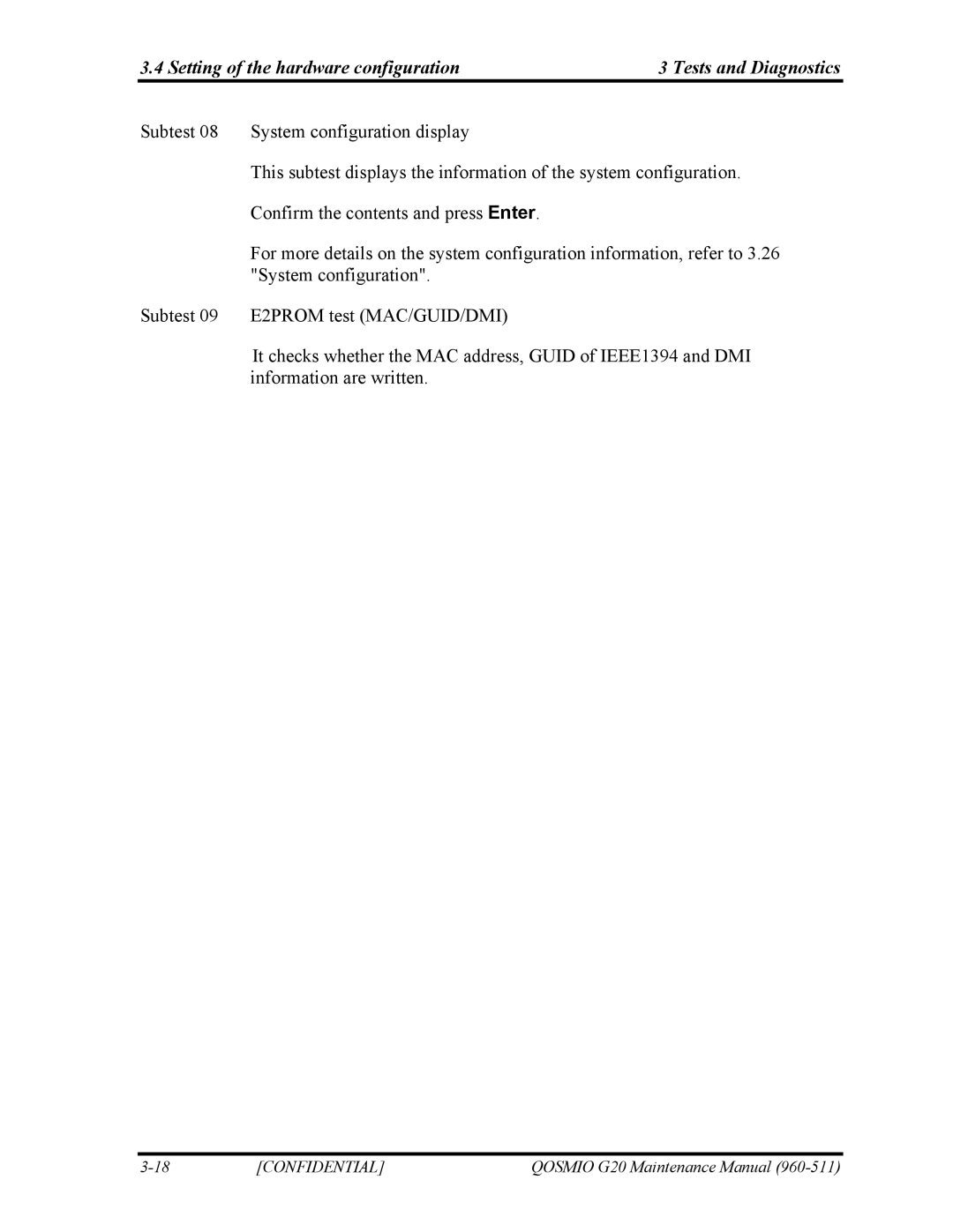 Toshiba QOSMIO G20 manual Setting of the hardware configuration Tests and Diagnostics 