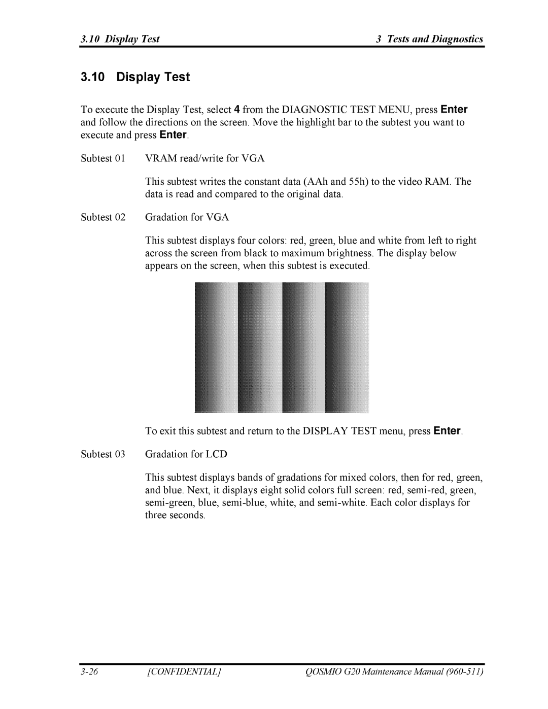 Toshiba QOSMIO G20 manual Display Test Tests and Diagnostics 