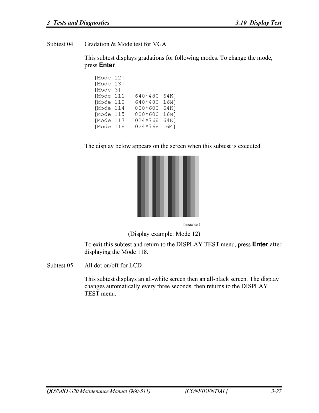 Toshiba QOSMIO G20 manual Tests and Diagnostics Display Test 