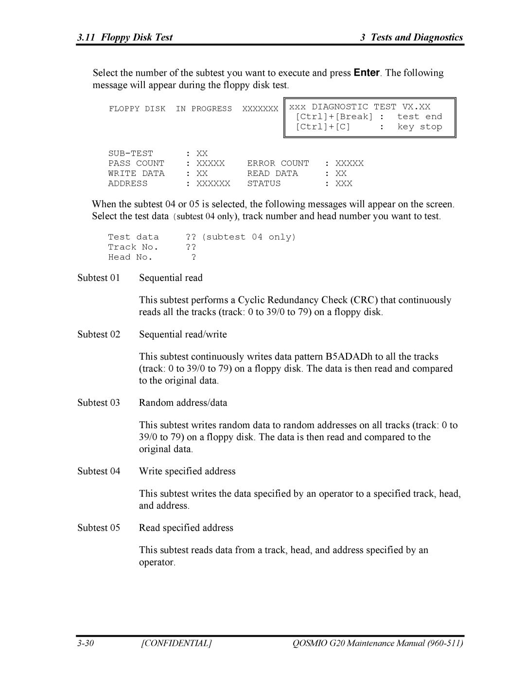 Toshiba QOSMIO G20 manual Floppy Disk Test Tests and Diagnostics 