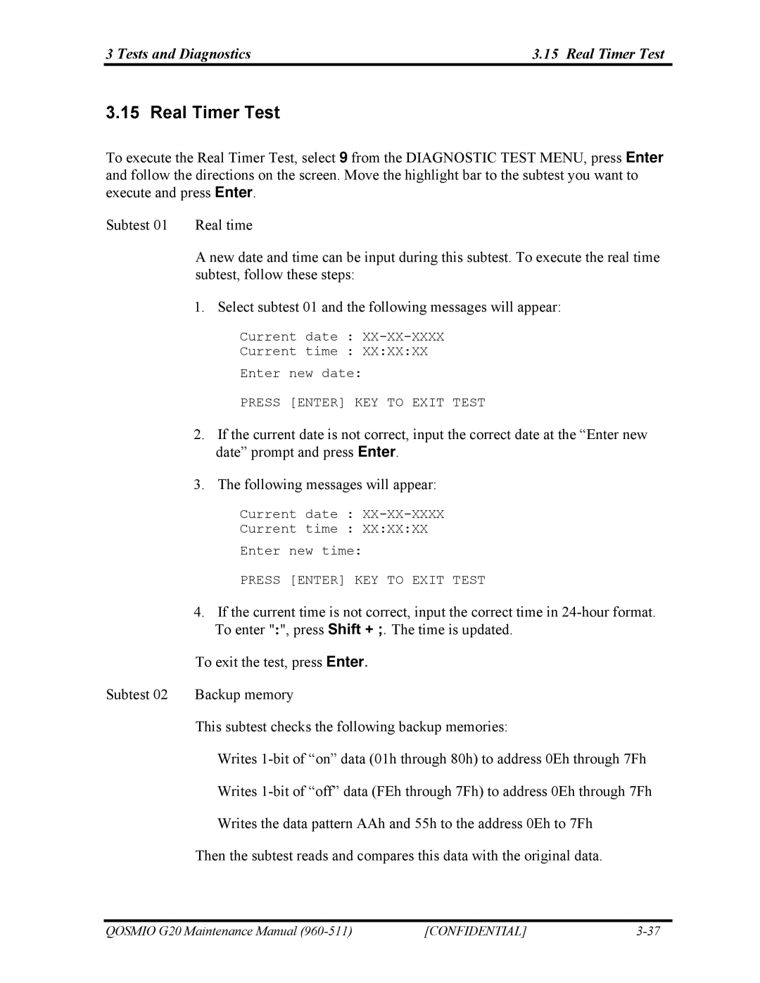 Toshiba QOSMIO G20 manual Tests and Diagnostics Real Timer Test 