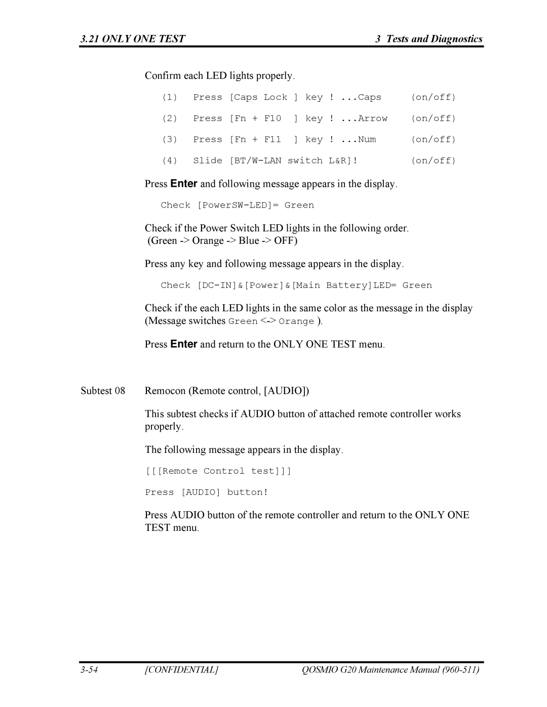 Toshiba QOSMIO G20 manual Confirm each LED lights properly 