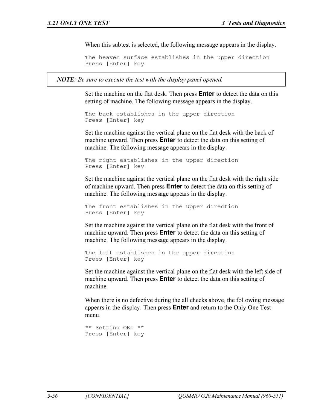 Toshiba QOSMIO G20 manual Back establishes in the upper direction Press Enter key 