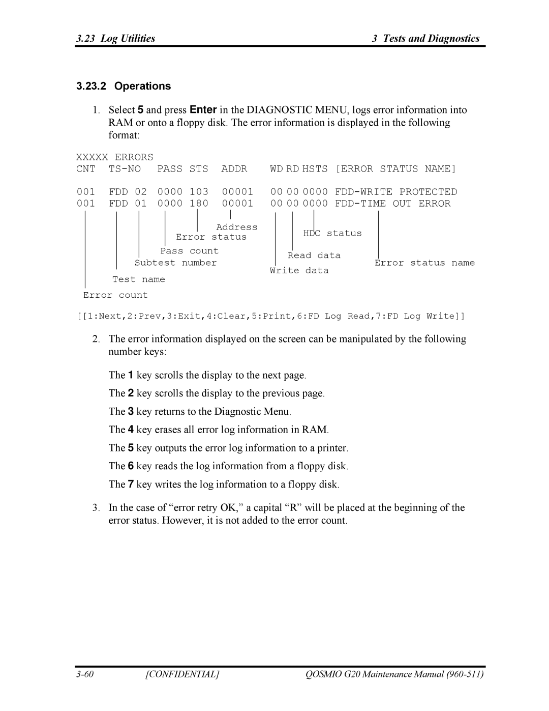 Toshiba QOSMIO G20 manual Log Utilities Tests and Diagnostics, 00 00 0000 FDD-WRITE Protected 