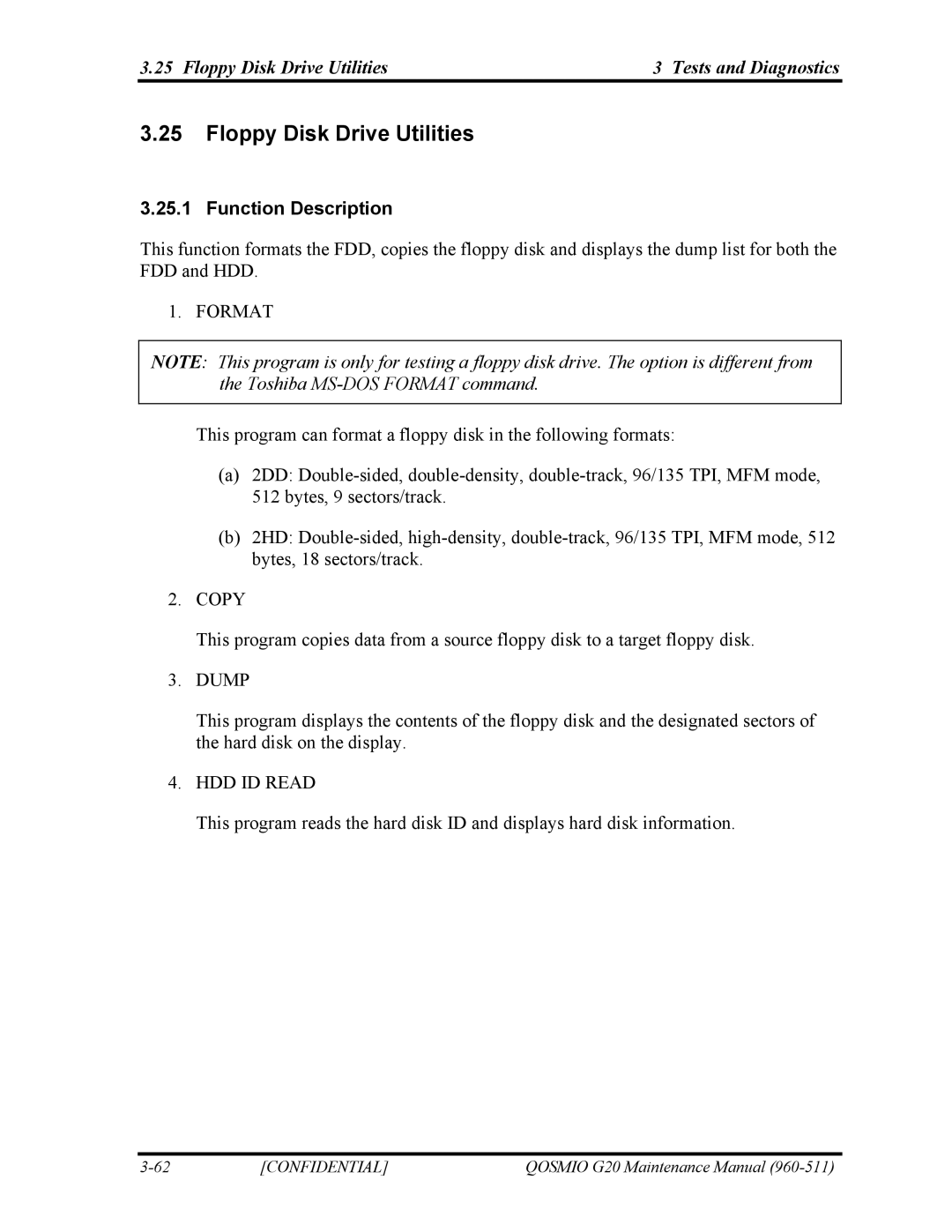 Toshiba QOSMIO G20 manual Floppy Disk Drive Utilities Tests and Diagnostics 