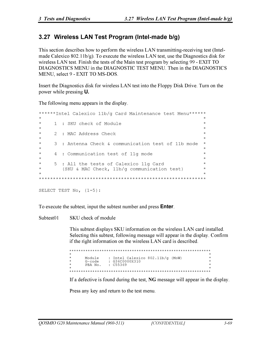 Toshiba QOSMIO G20 manual Wireless LAN Test Program Intel-made b/g 