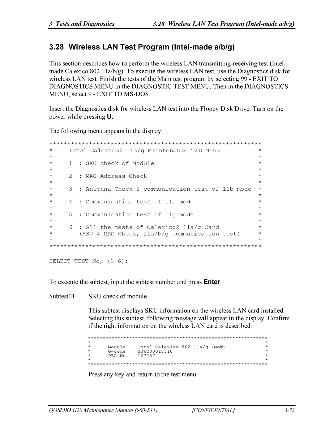 Toshiba QOSMIO G20 manual Wireless LAN Test Program Intel-made a/b/g 