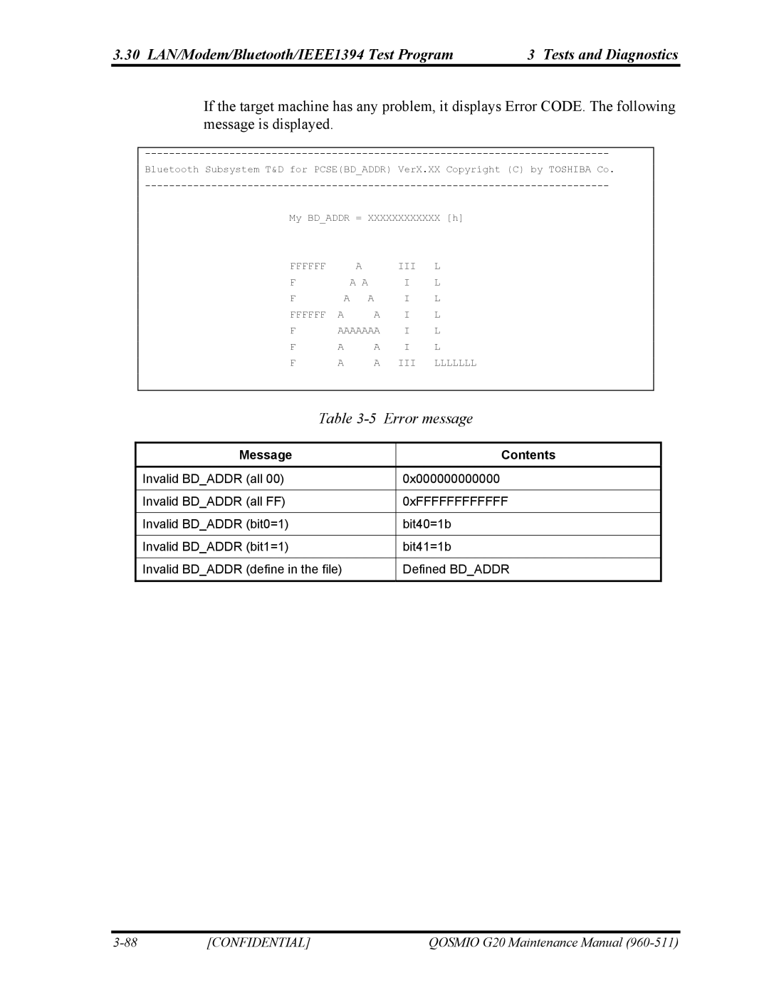 Toshiba QOSMIO G20 manual Error message, Message Contents 