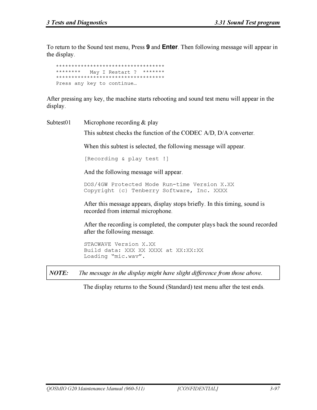 Toshiba QOSMIO G20 manual Tests and Diagnostics Sound Test program 