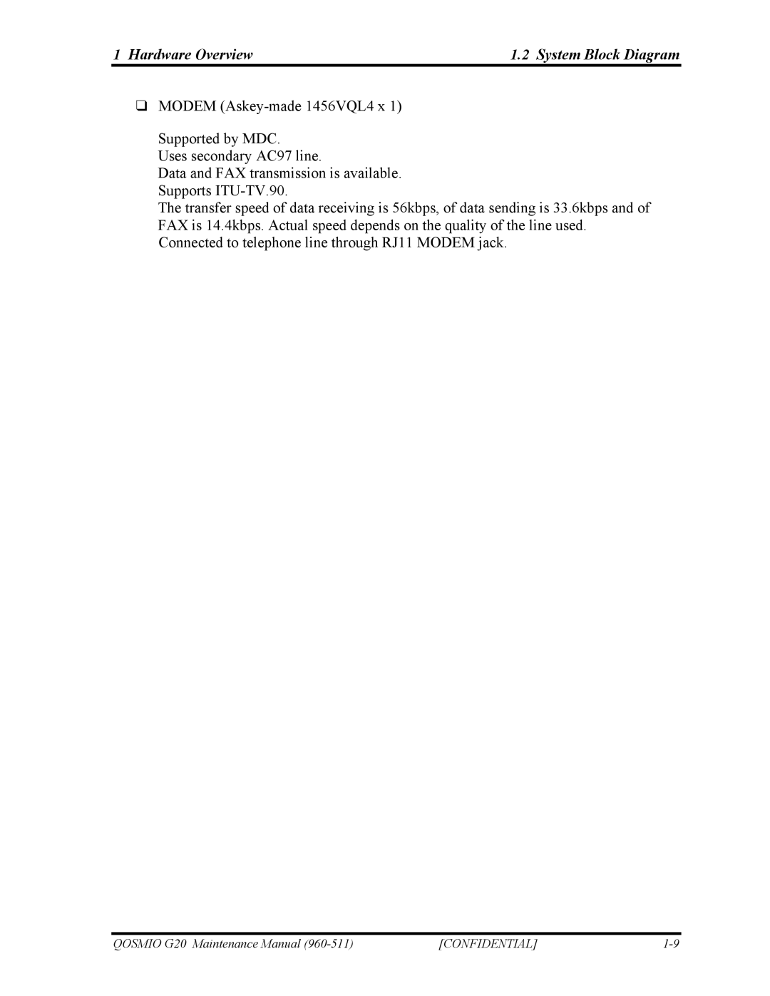 Toshiba QOSMIO G20 manual Hardware Overview System Block Diagram 