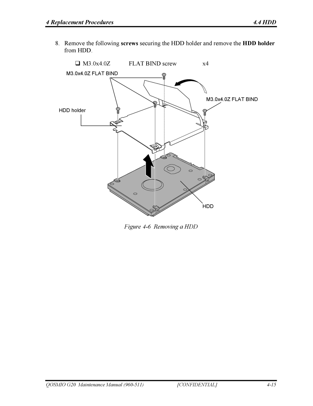 Toshiba QOSMIO G20 manual Removing a HDD 