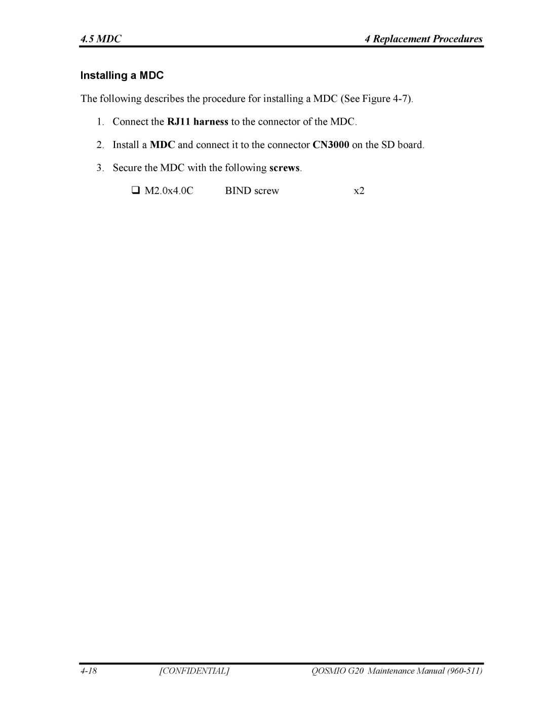 Toshiba QOSMIO G20 manual MDC Replacement Procedures, Installing a MDC 