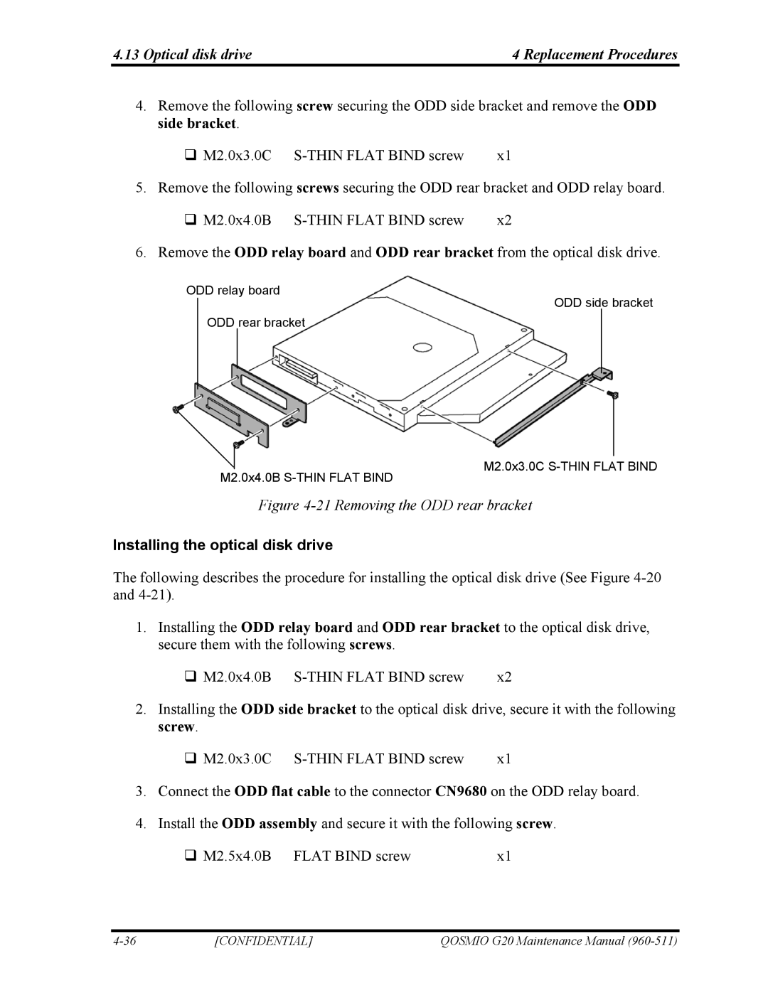 Toshiba QOSMIO G20 manual Optical disk drive Replacement Procedures, Installing the optical disk drive 