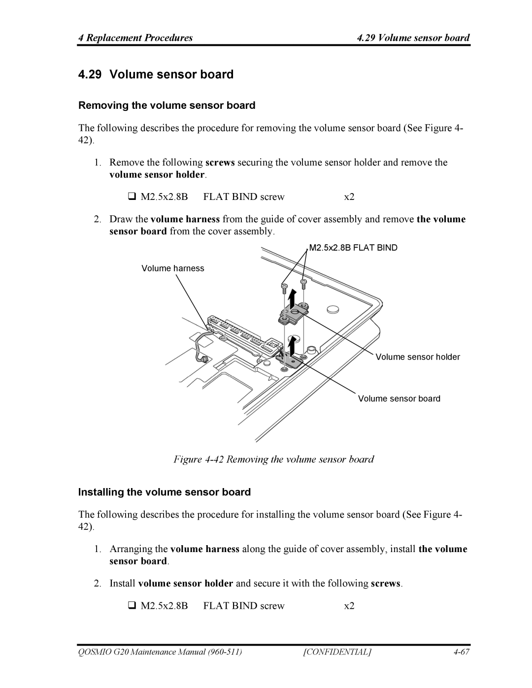 Toshiba QOSMIO G20 manual Replacement Procedures Volume sensor board, Removing the volume sensor board 