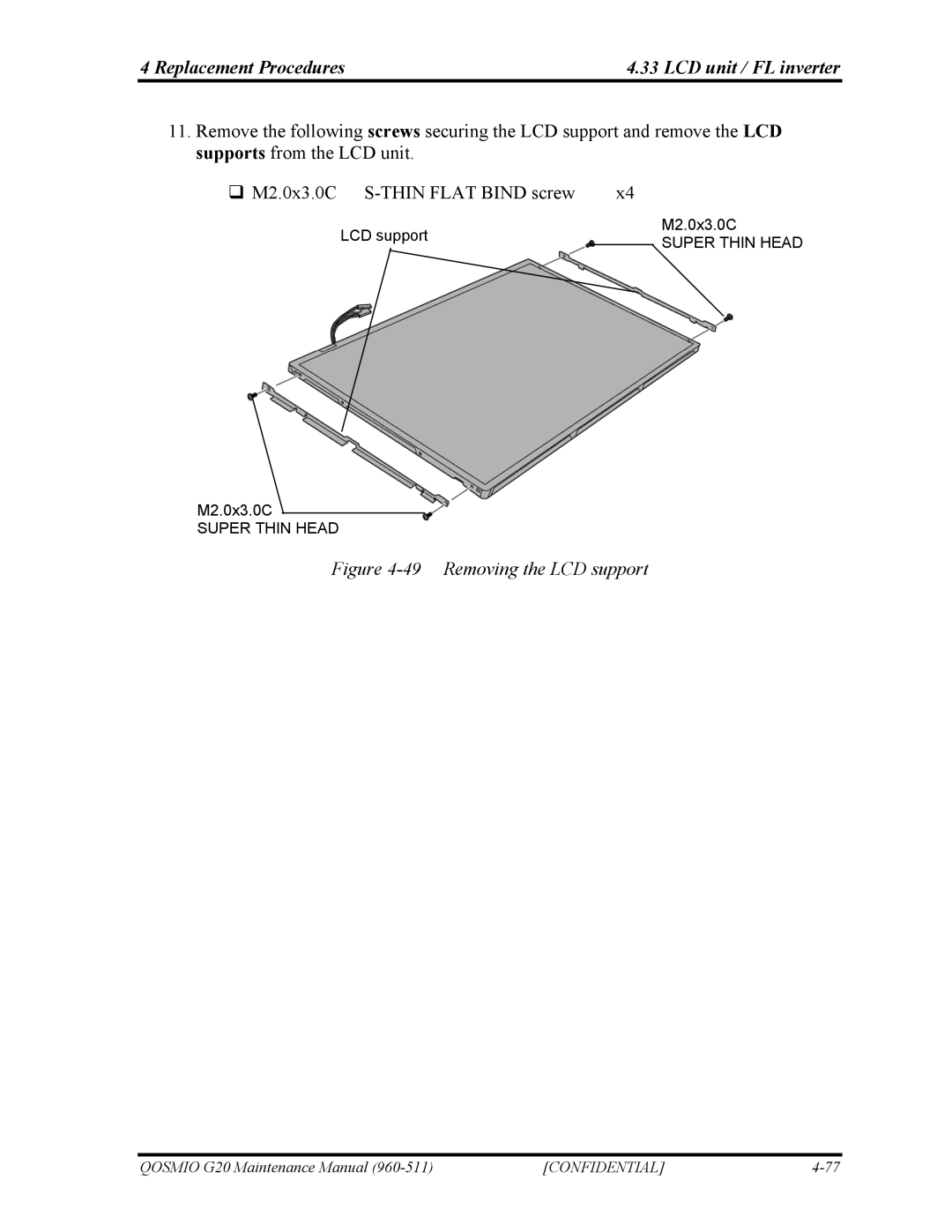 Toshiba QOSMIO G20 manual Removing the LCD support 