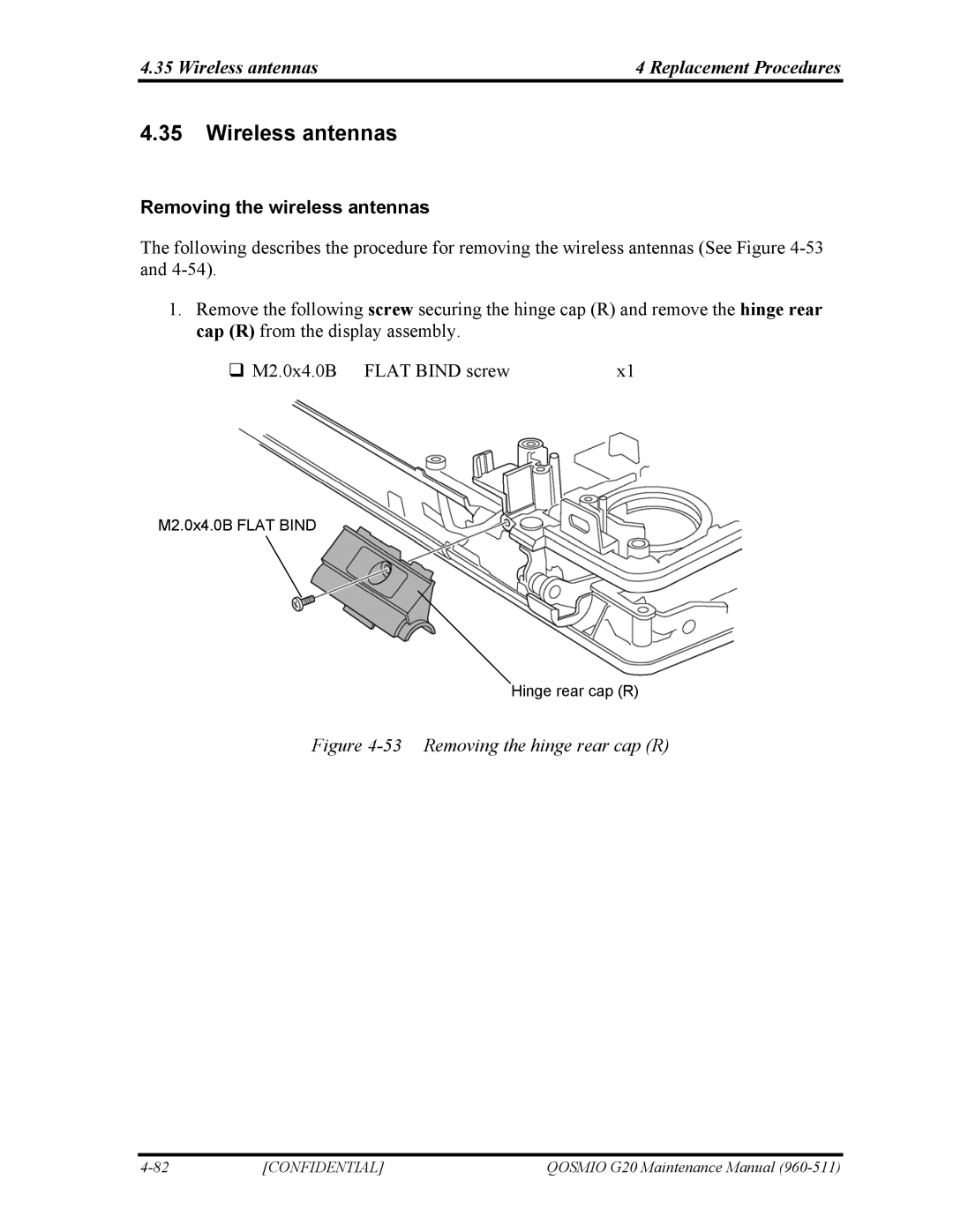 Toshiba QOSMIO G20 manual Wireless antennas Replacement Procedures, Removing the wireless antennas 