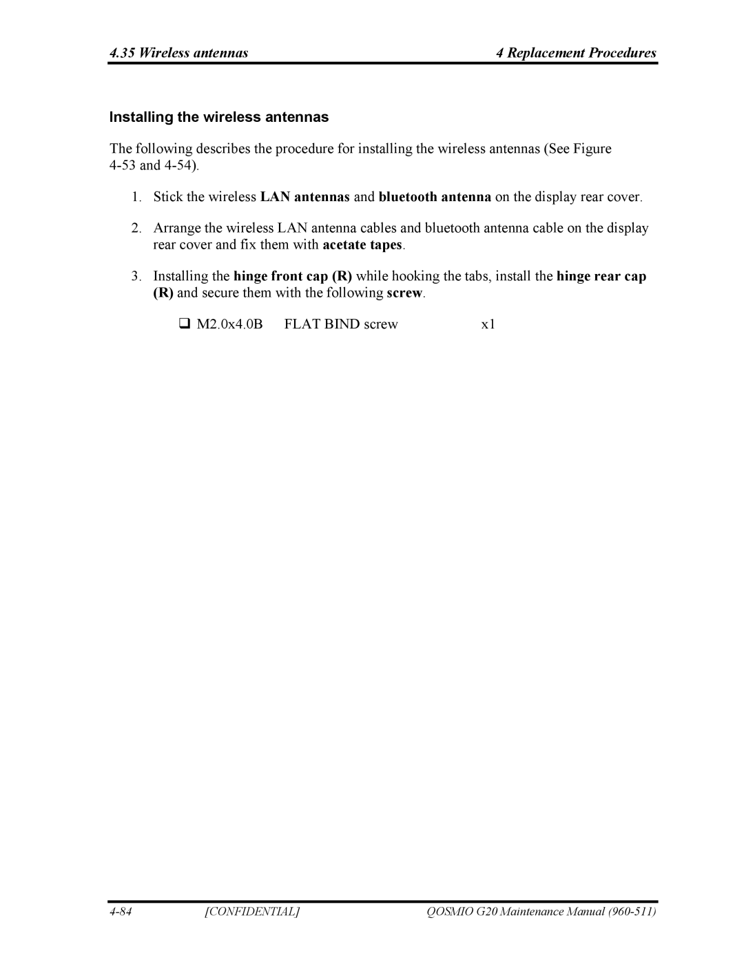 Toshiba QOSMIO G20 manual Installing the wireless antennas 