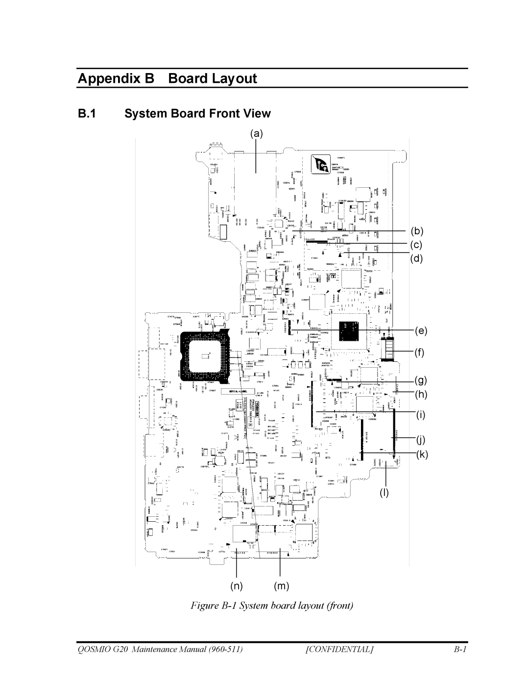 Toshiba QOSMIO G20 manual System Board Front View, Figure B-1 System board layout front 