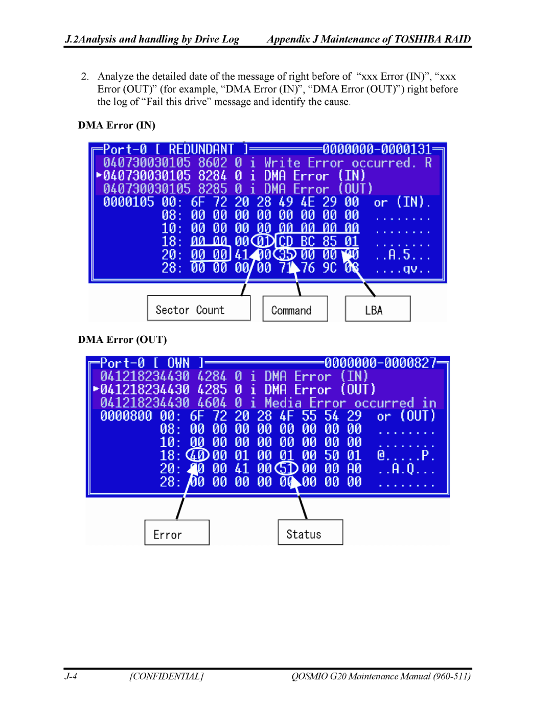 Toshiba QOSMIO G20 manual DMA Error DMA Error OUT 