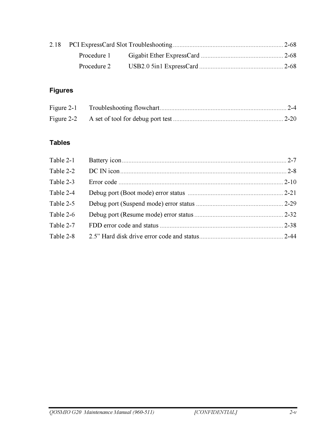 Toshiba QOSMIO G20 manual Troubleshooting flowchart Set of tool for debug port test 