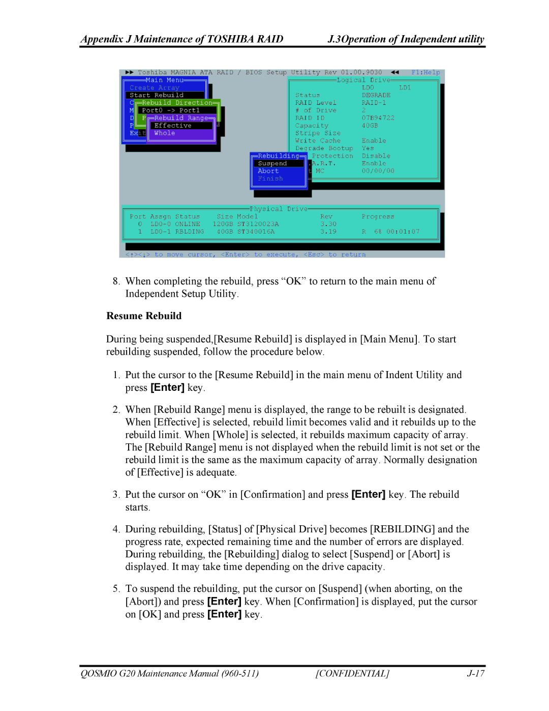 Toshiba QOSMIO G20 manual Resume Rebuild 