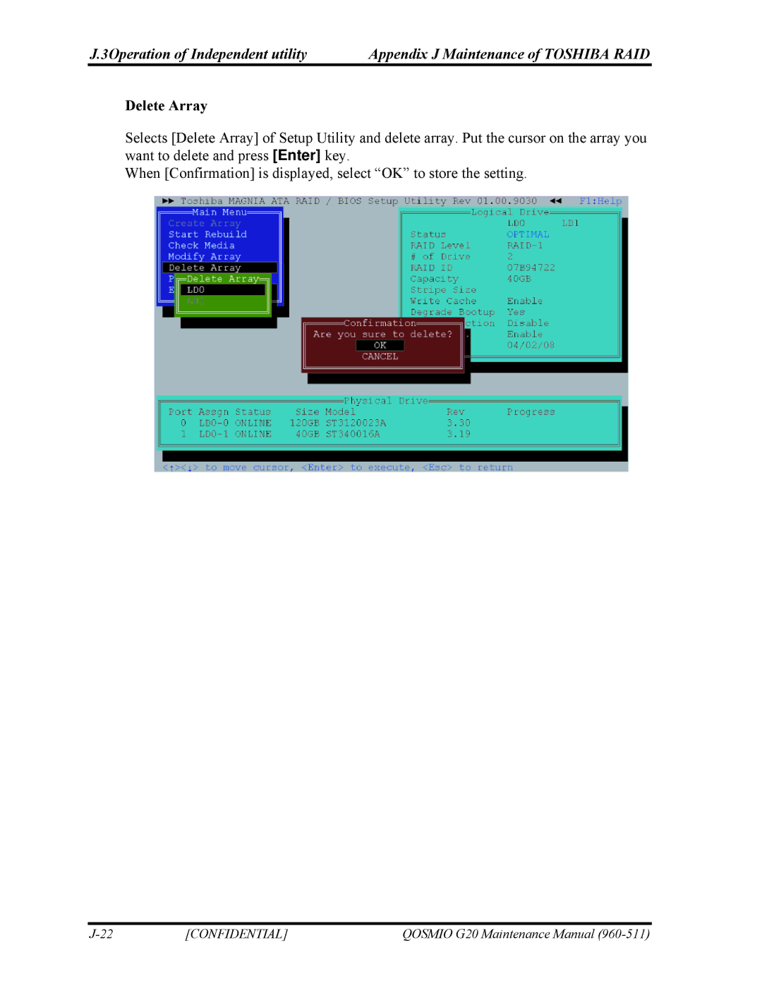 Toshiba QOSMIO G20 manual Delete Array 