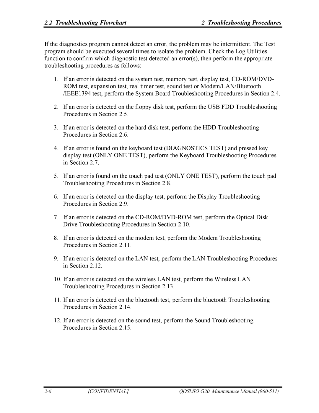 Toshiba QOSMIO G20 manual Troubleshooting Flowchart Troubleshooting Procedures 