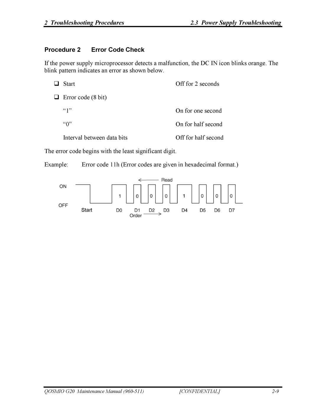 Toshiba QOSMIO G20 manual Procedure 2 Error Code Check 