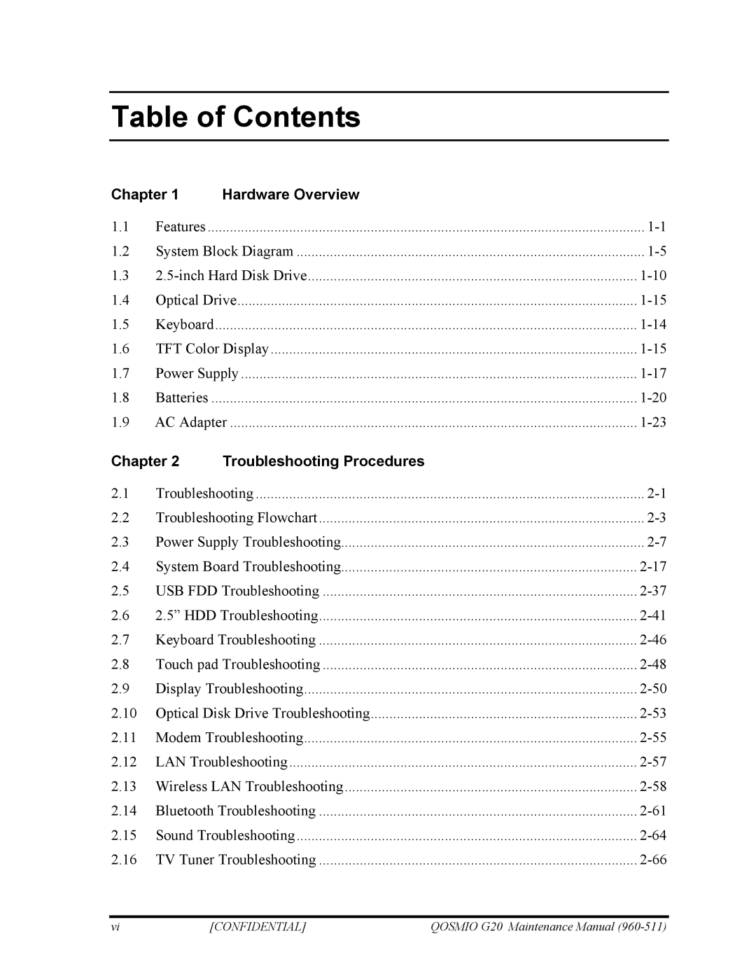 Toshiba QOSMIO G20 manual Table of Contents 