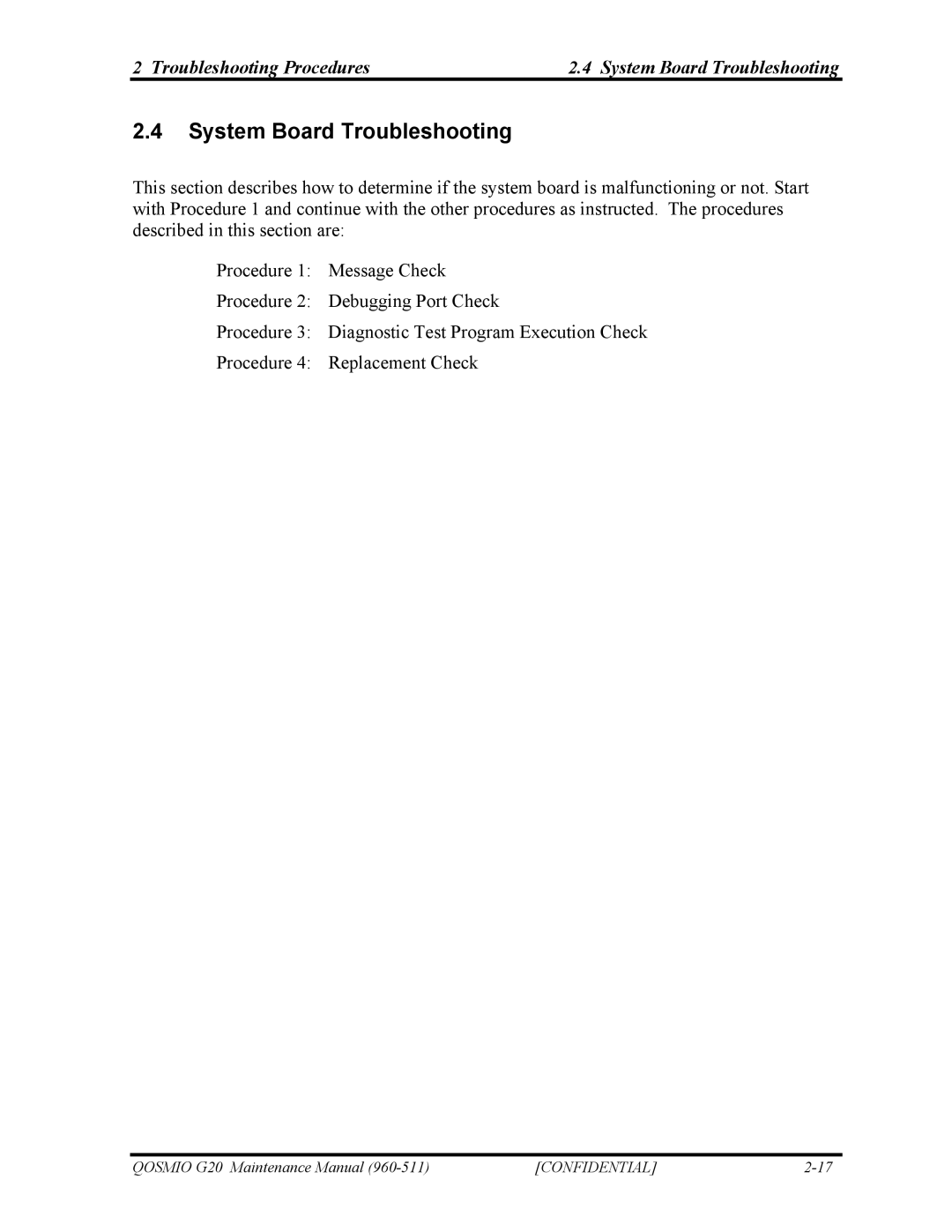 Toshiba QOSMIO G20 manual Troubleshooting Procedures System Board Troubleshooting 