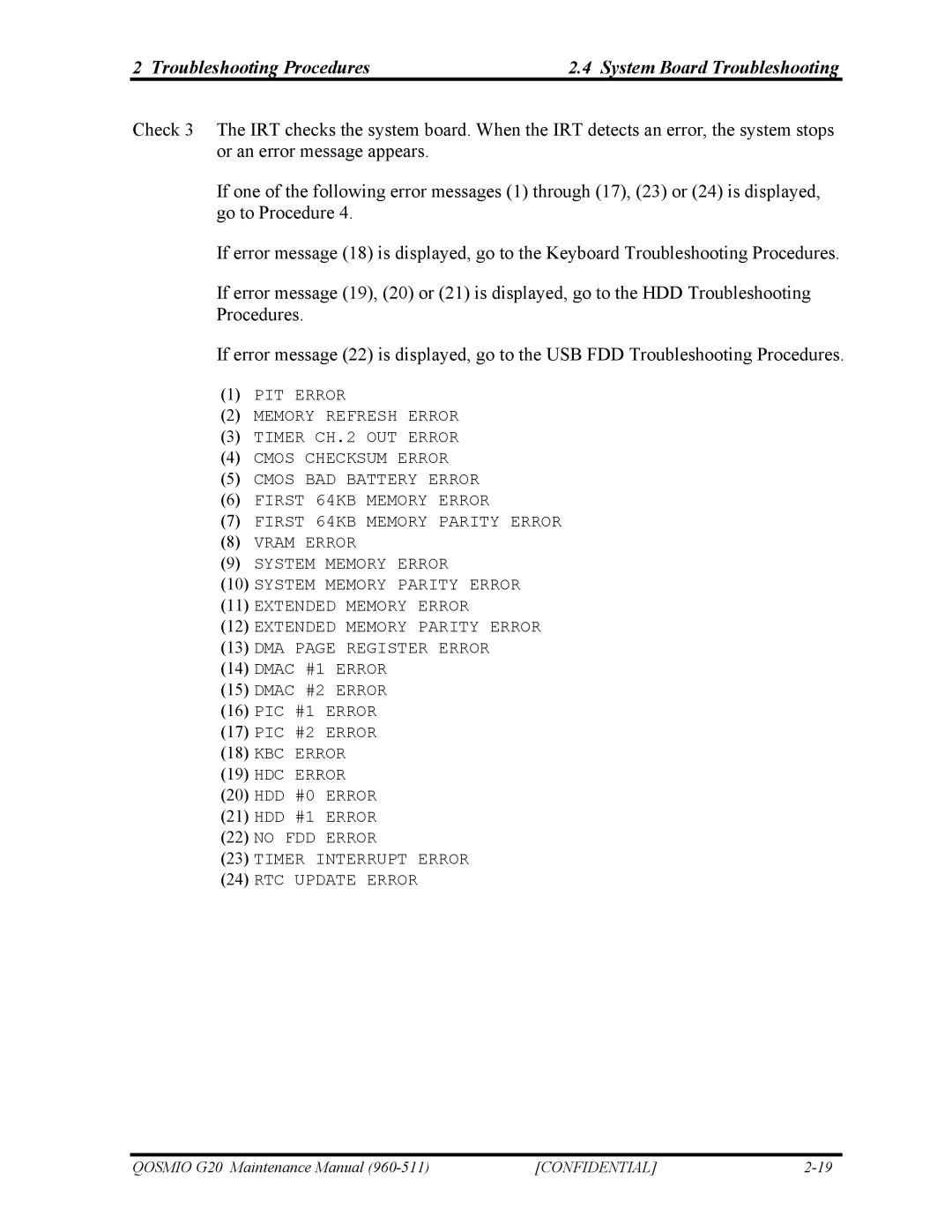 Toshiba QOSMIO G20 manual KBC Error HDC Error 