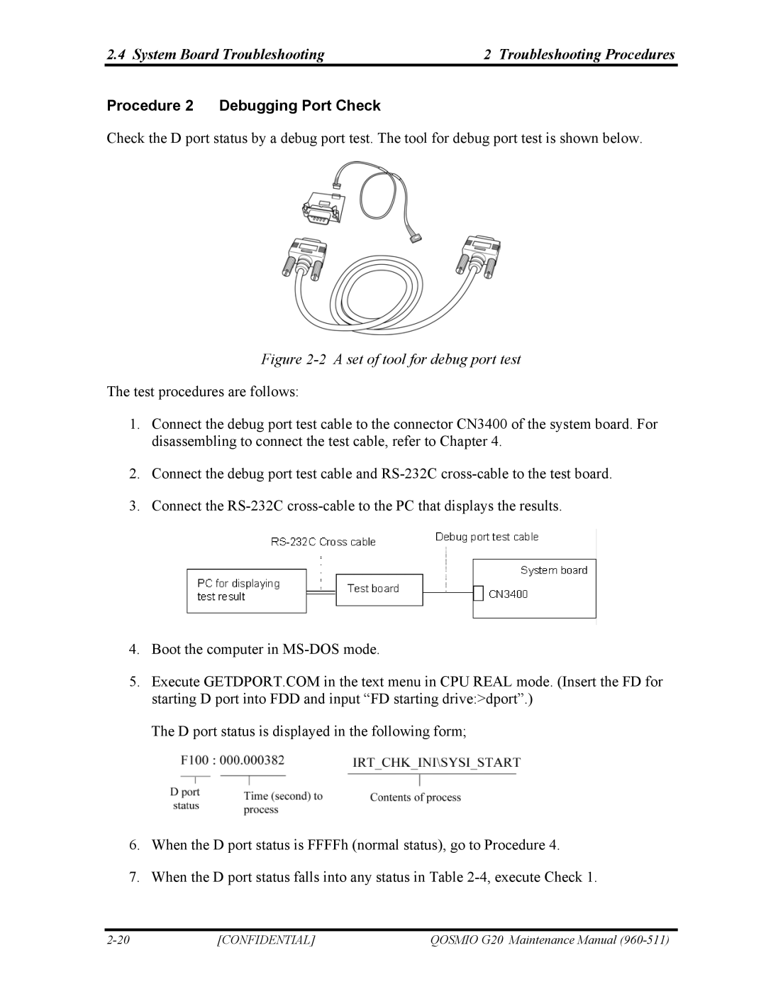 Toshiba QOSMIO G20 manual Procedure 2 Debugging Port Check, A set of tool for debug port test 