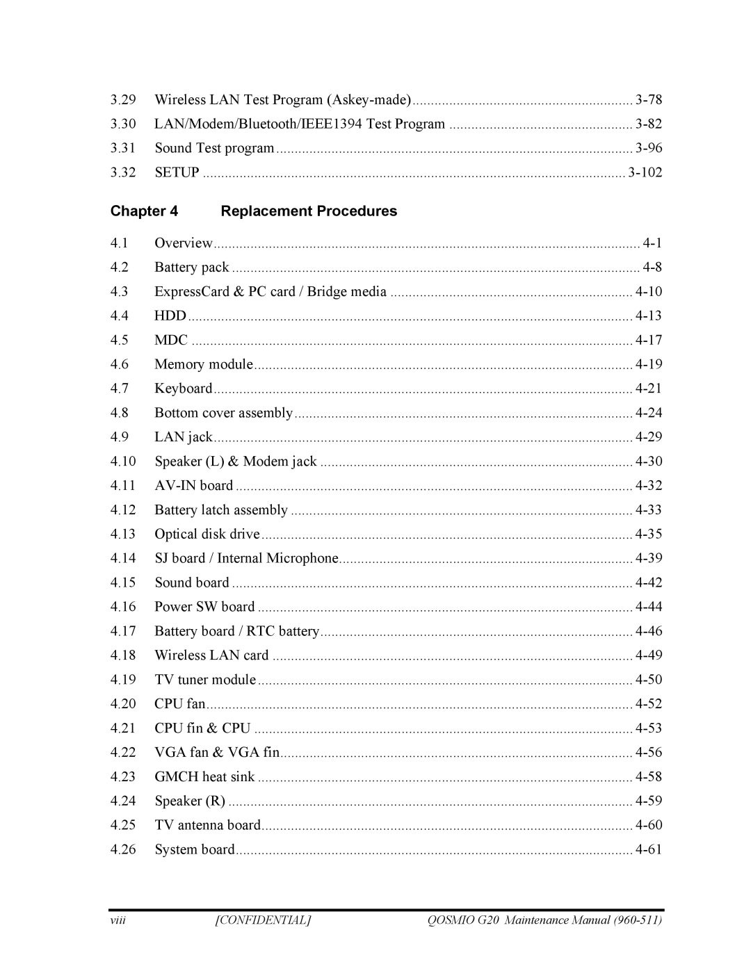 Toshiba QOSMIO G20 manual Chapter Replacement Procedures 