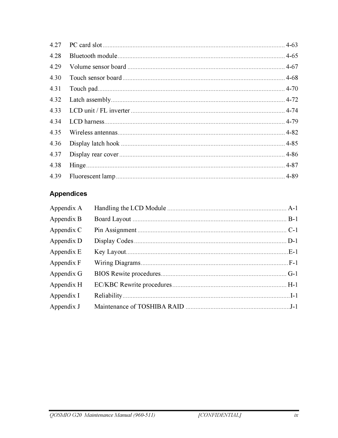 Toshiba QOSMIO G20 manual Appendices 