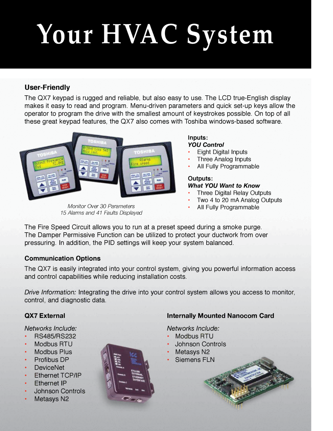 Toshiba QX7 Series manual Your HVACT1 Micro System, User-Friendly 