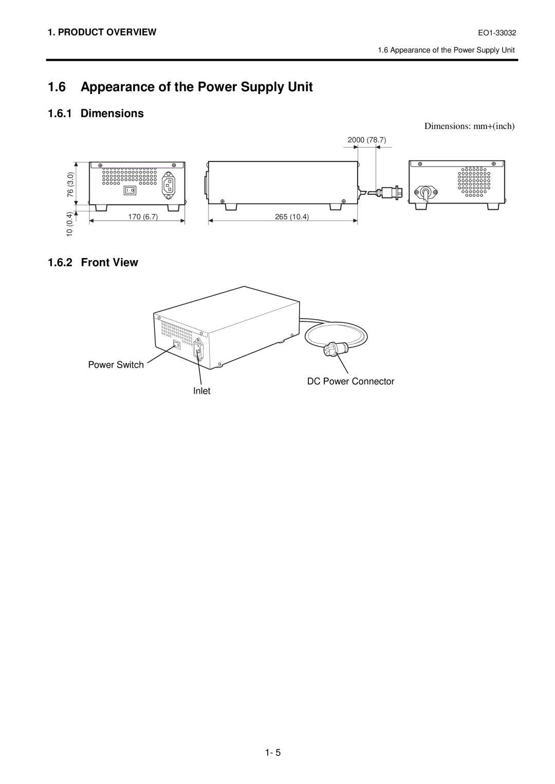 Toshiba B-492L, R-TH10 owner manual Appearance of the Power Supply Unit, Dimensions 