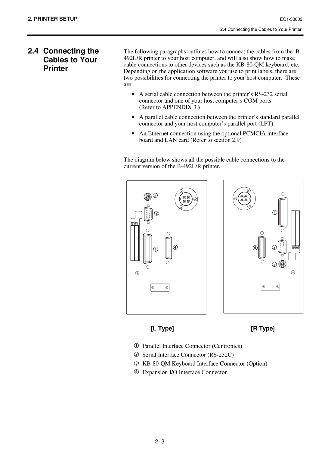 Toshiba R-TH10, B-492L owner manual Connecting the Cables to Your Printer, Type 