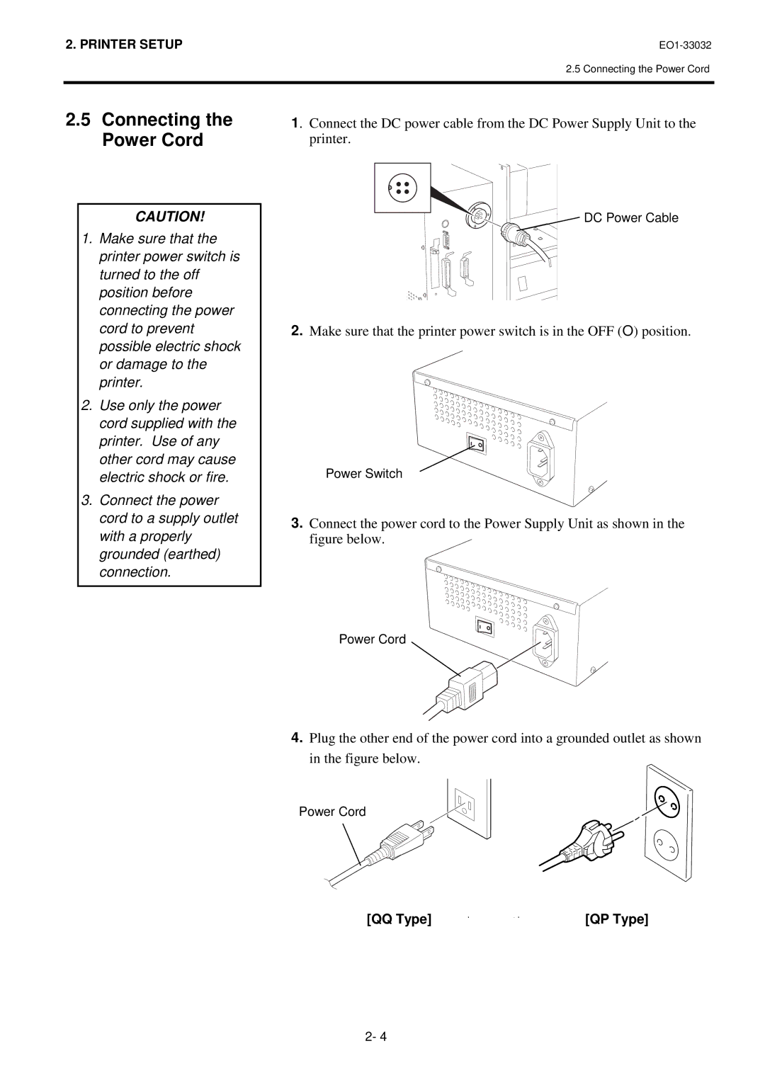 Toshiba B-492L, R-TH10 owner manual Connecting the Power Cord 