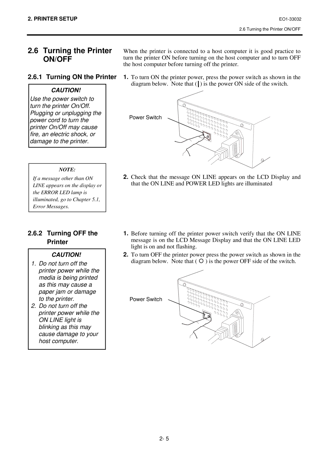 Toshiba R-TH10, B-492L owner manual Turning the Printer, Turning on the Printer, Turning OFF the Printer 