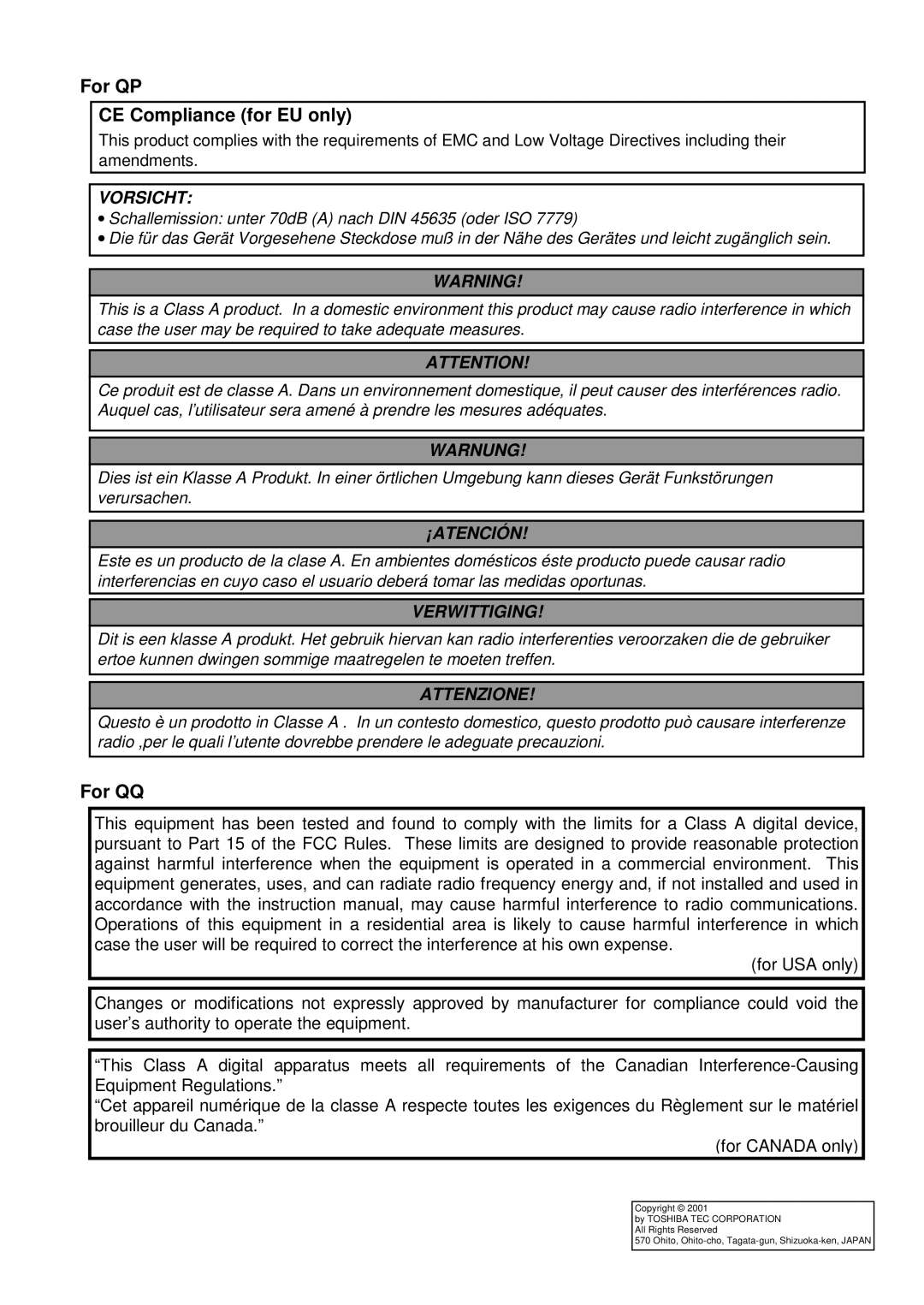 Toshiba R-TH10, B-492L owner manual For QP CE Compliance for EU only, For QQ 