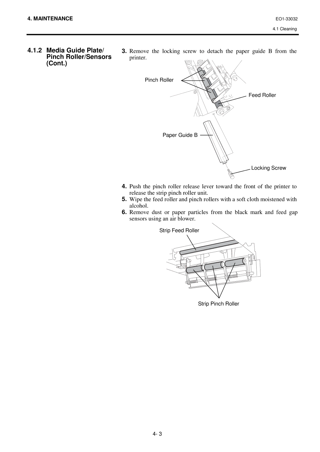 Toshiba B-492L, R-TH10 owner manual Pinch Roller Feed Roller Paper Guide B Locking Screw 