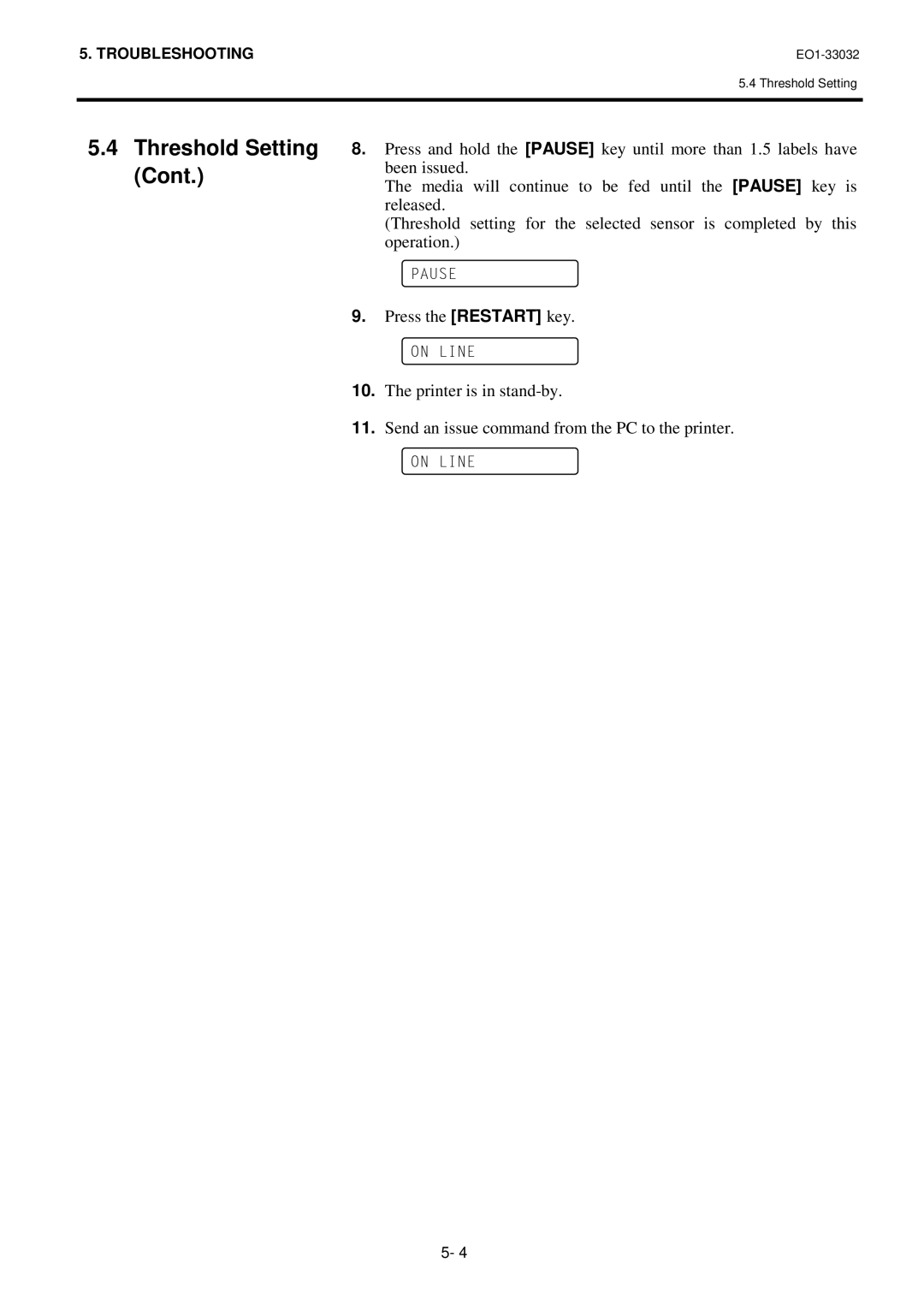 Toshiba B-492L, R-TH10 owner manual Threshold Setting 