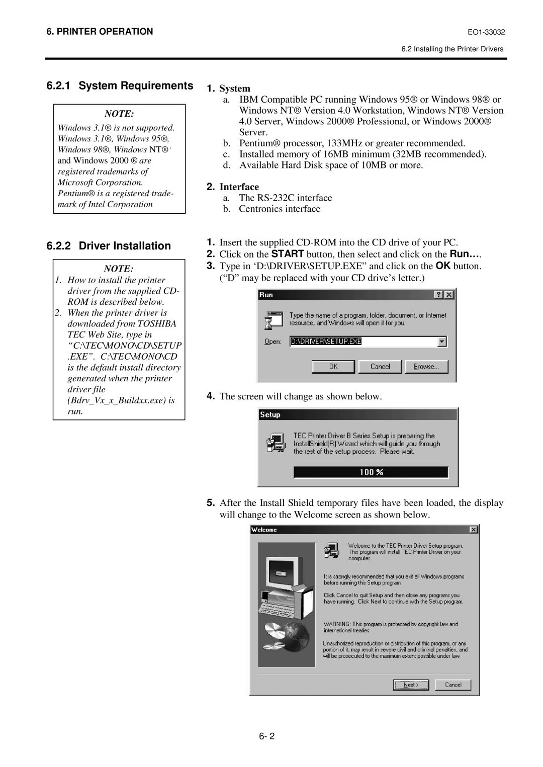 Toshiba B-492L, R-TH10 owner manual System Requirements, Driver Installation, Interface 