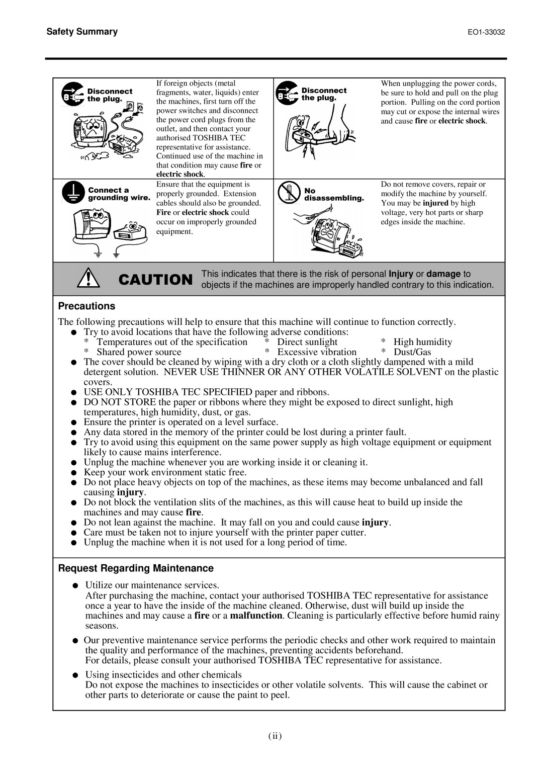 Toshiba R-TH10, B-492L owner manual Precautions, Request Regarding Maintenance 