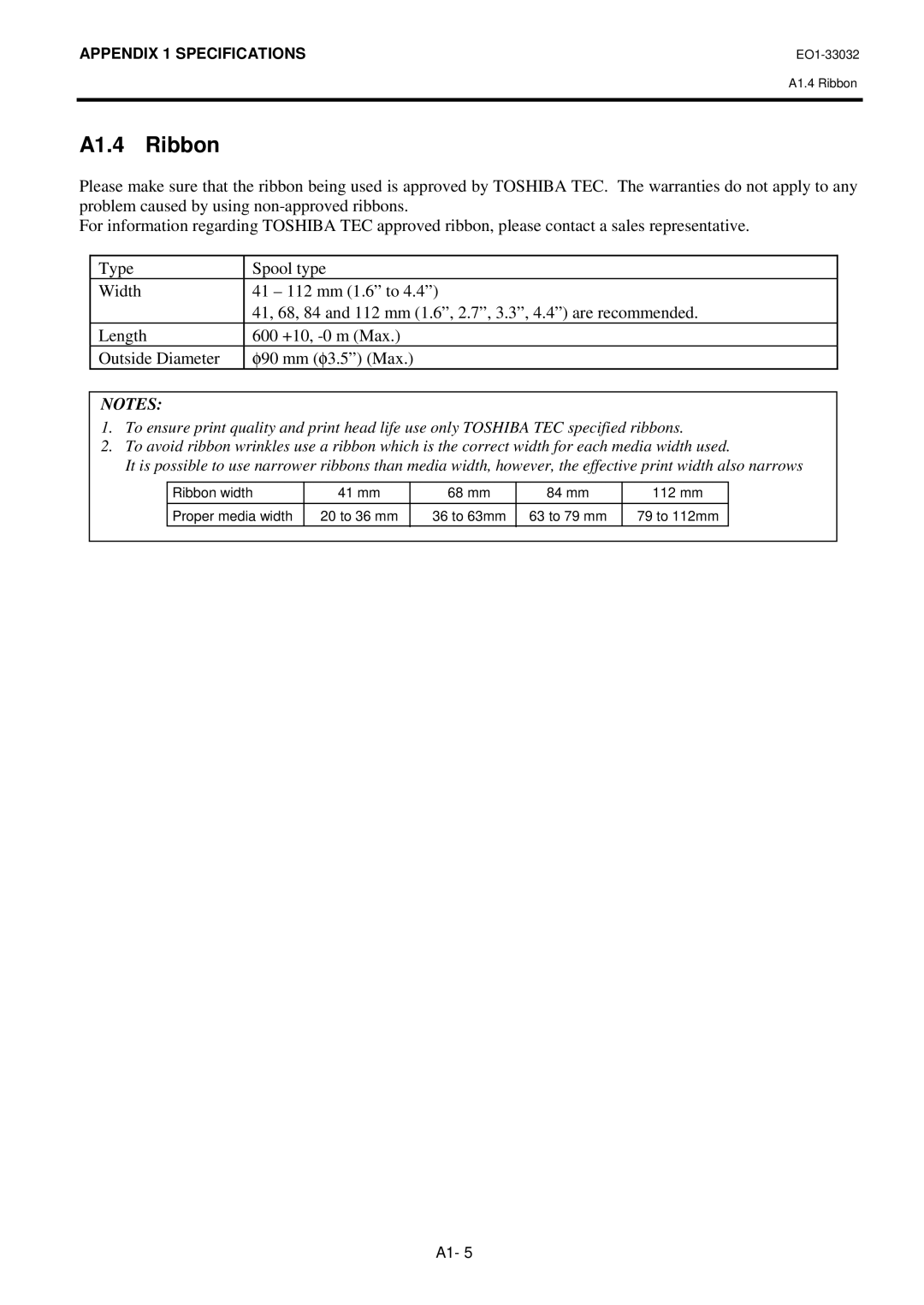 Toshiba B-492L, R-TH10 owner manual A1.4 Ribbon 