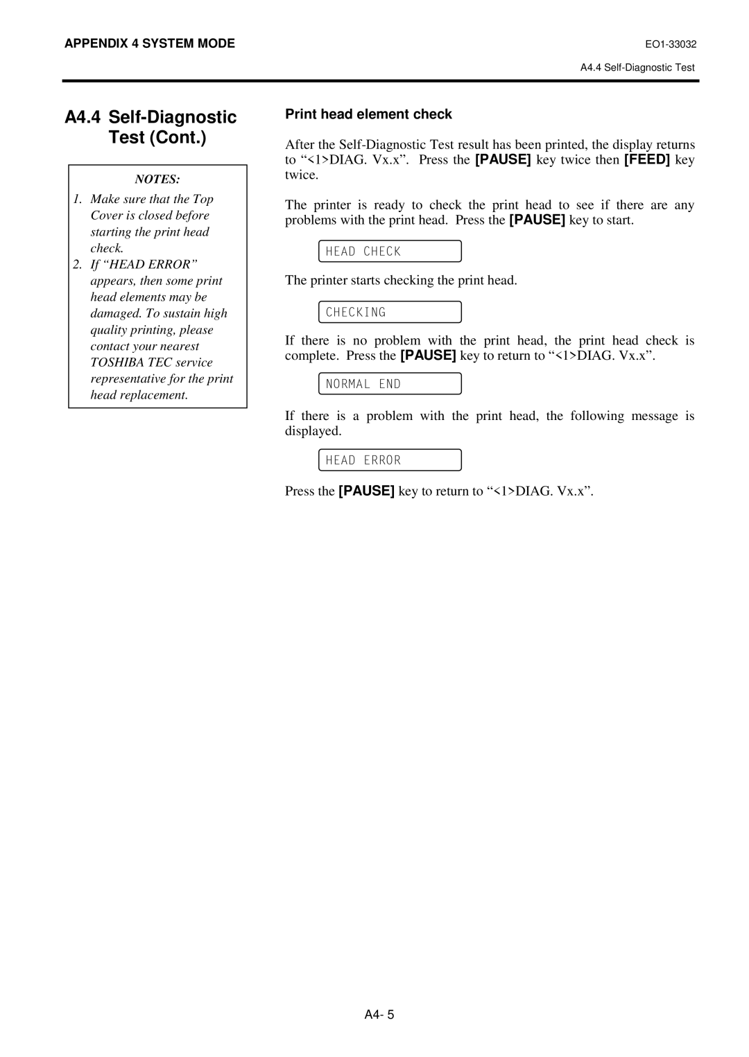 Toshiba B-492L, R-TH10 owner manual Print head element check 