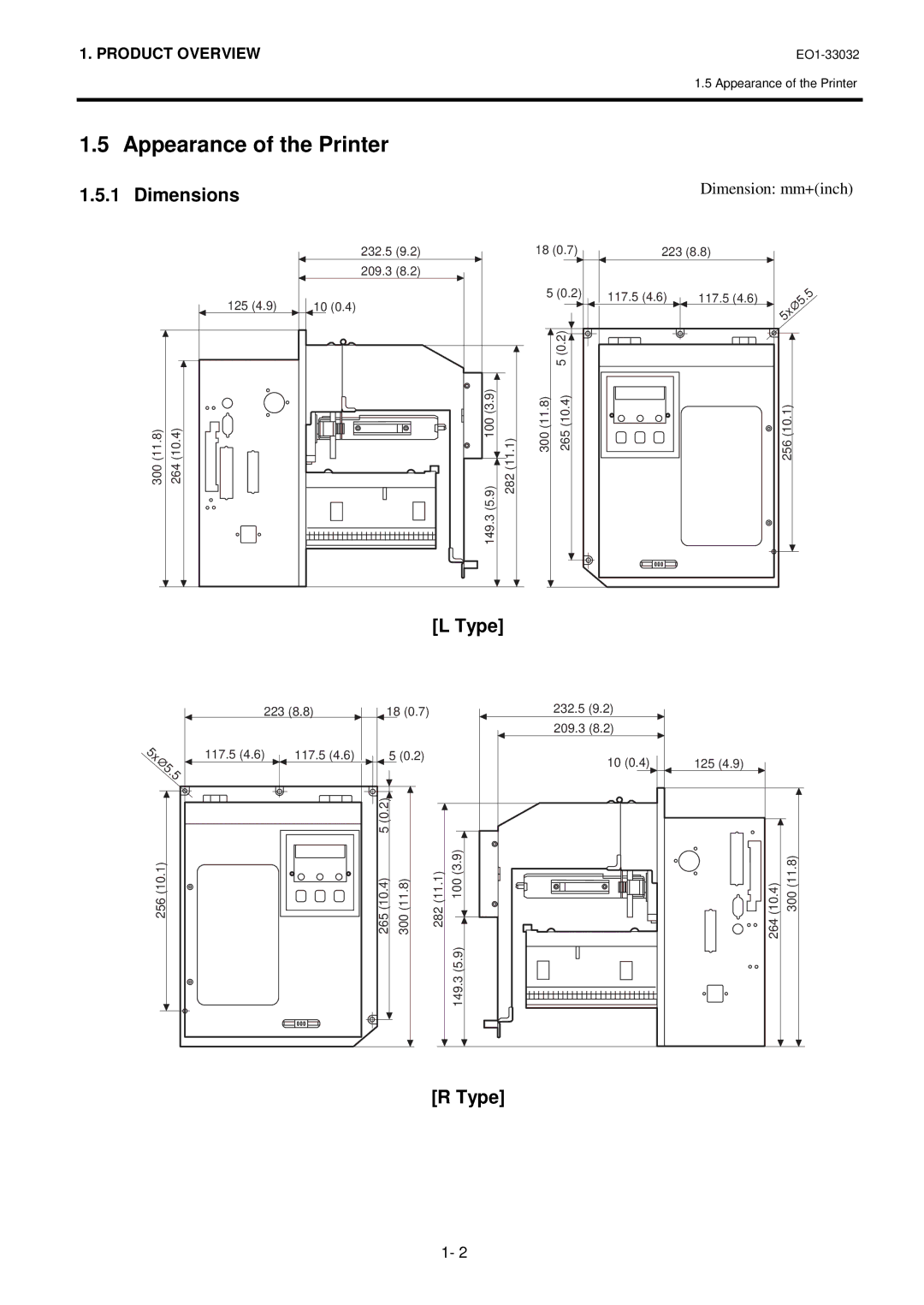 Toshiba R-TH10, B-492L owner manual Appearance of the Printer, Dimensions, Type 