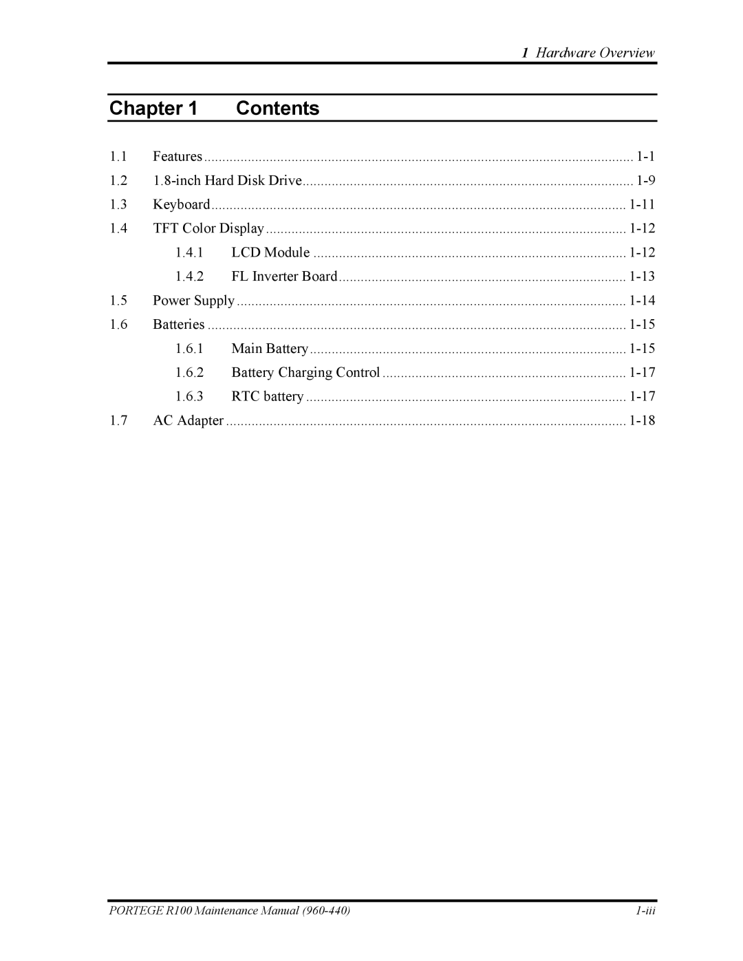 Toshiba R100 manual Chapter Contents 